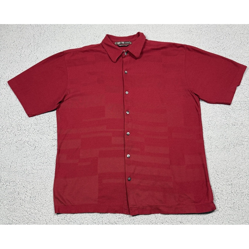 Nike Tiger Woods Shirt Mens Medium Red Mercerized Cotton Geometric Button Golf